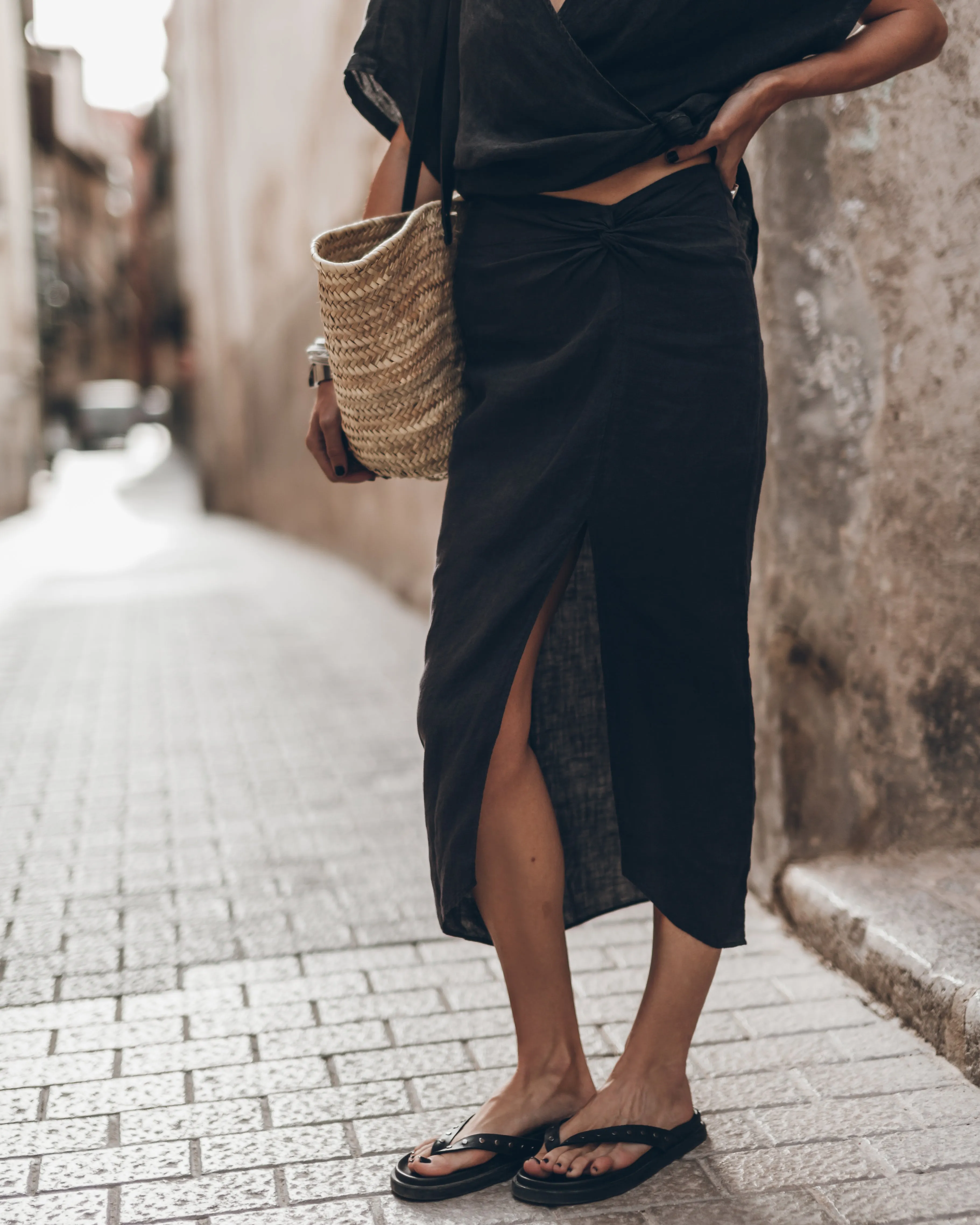 The Dark Long Linen Knot Skirt