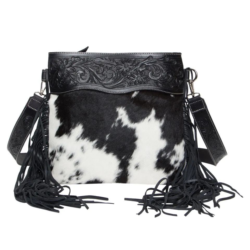 The Design Edge Pasto Black and White Cowhide Medium Sling Bag - AB13