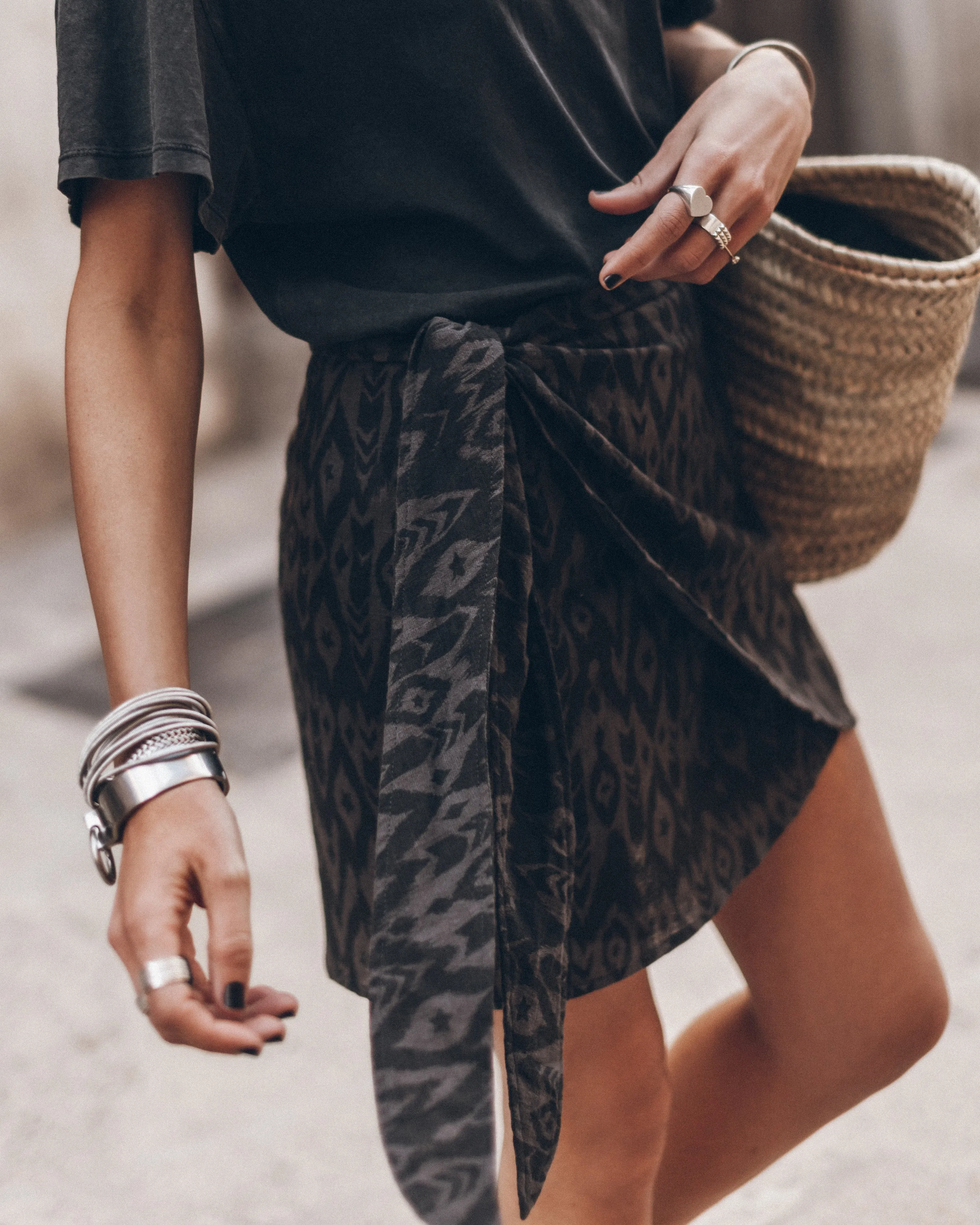 The Printed Black Wrap Skirt