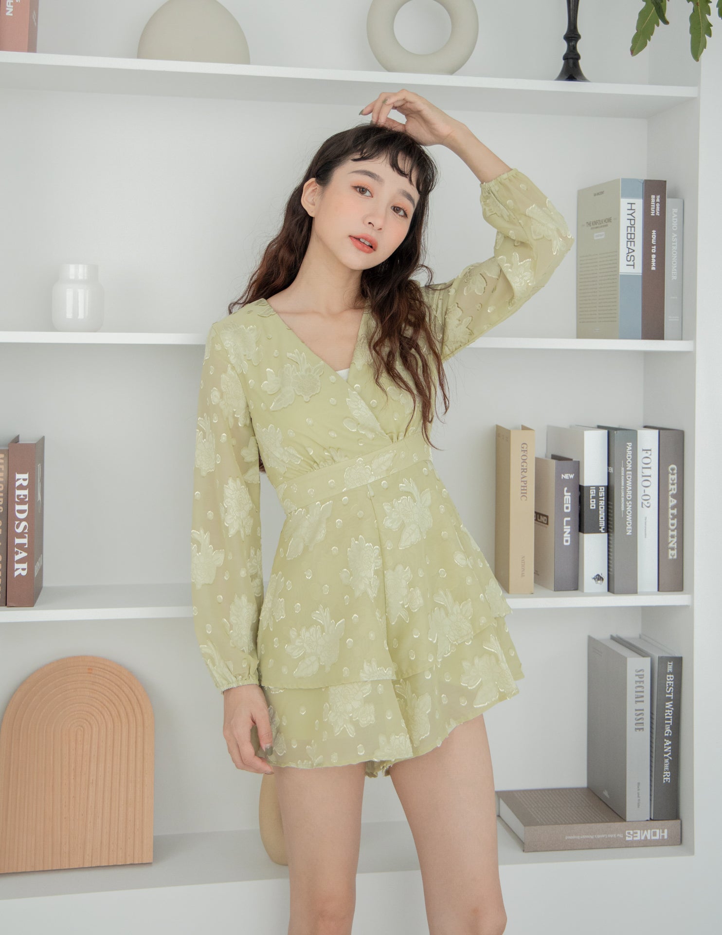 Tina Jacquard Romper in Apple Green