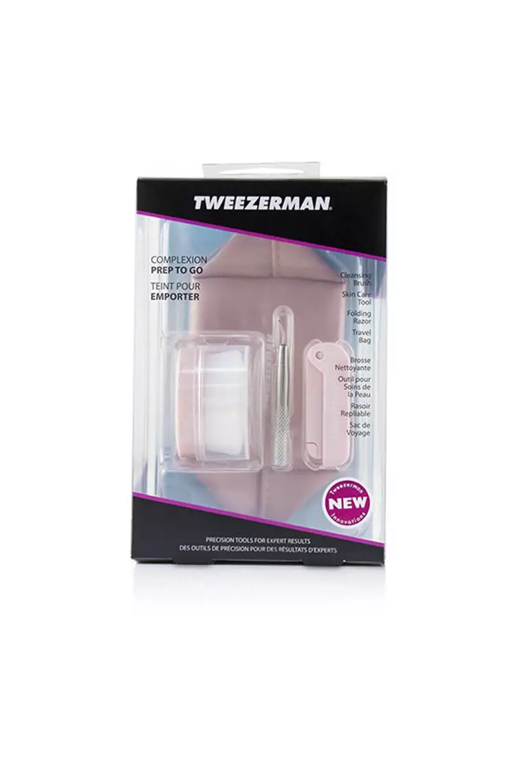 TWEEZERMAN TWEEZERMAN - Complexion Prep To Go Set: Cleansing Brush + Skin Care Tool + Folding Razor + Travel Bag 3pcs + 1 Bag