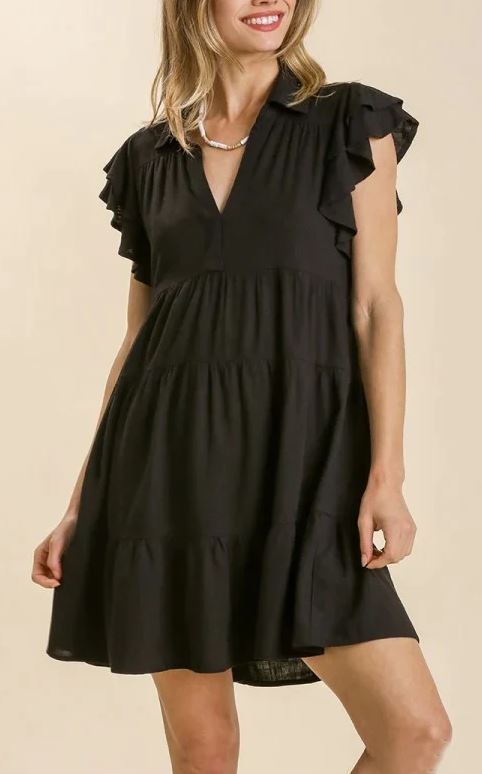 Umgee Ruffle Sleeve Dress - Black