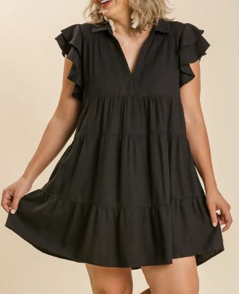 Umgee Ruffle Sleeve Dress - Black