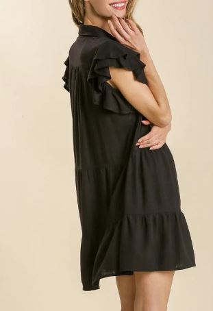 Umgee Ruffle Sleeve Dress - Black