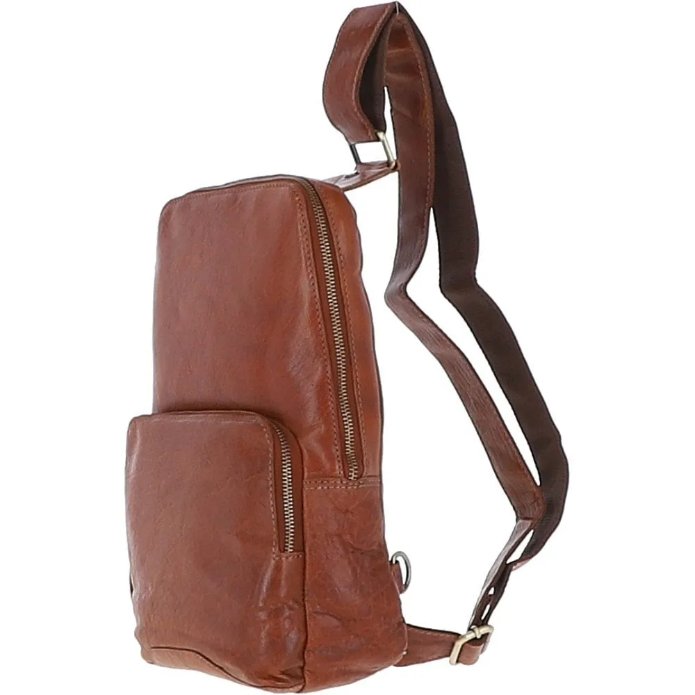 Unisex Medium Luxury Leather Sling Bag Tan : G-39