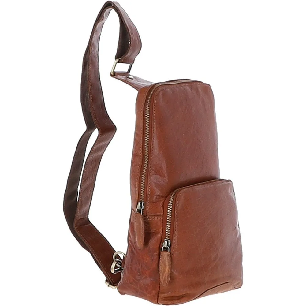 Unisex Medium Luxury Leather Sling Bag Tan : G-39