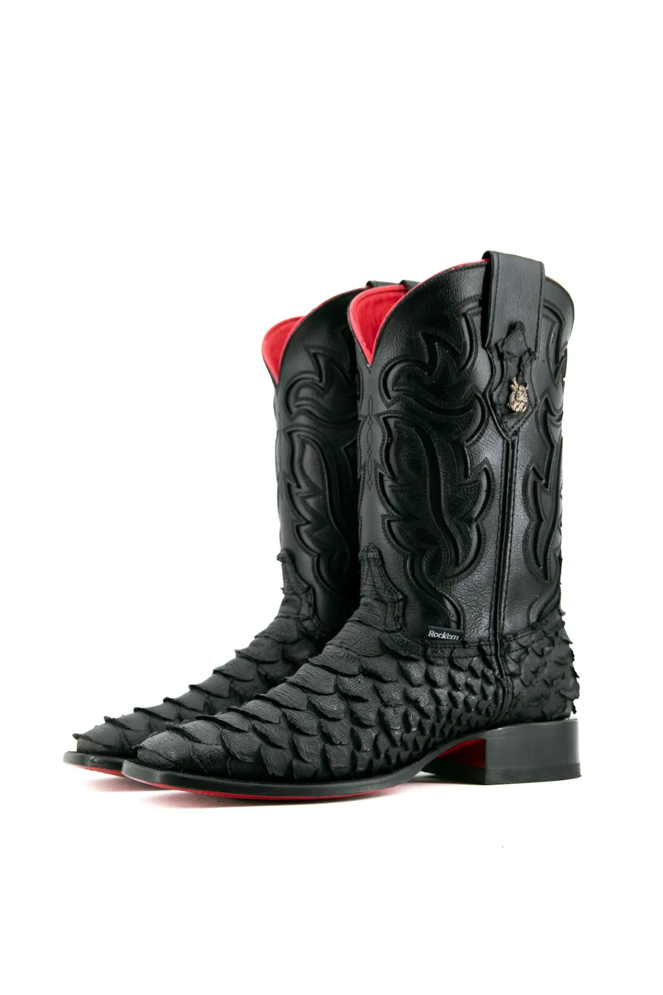 Viper Matte Black Red Bottom Square Toe Cowboy Boot