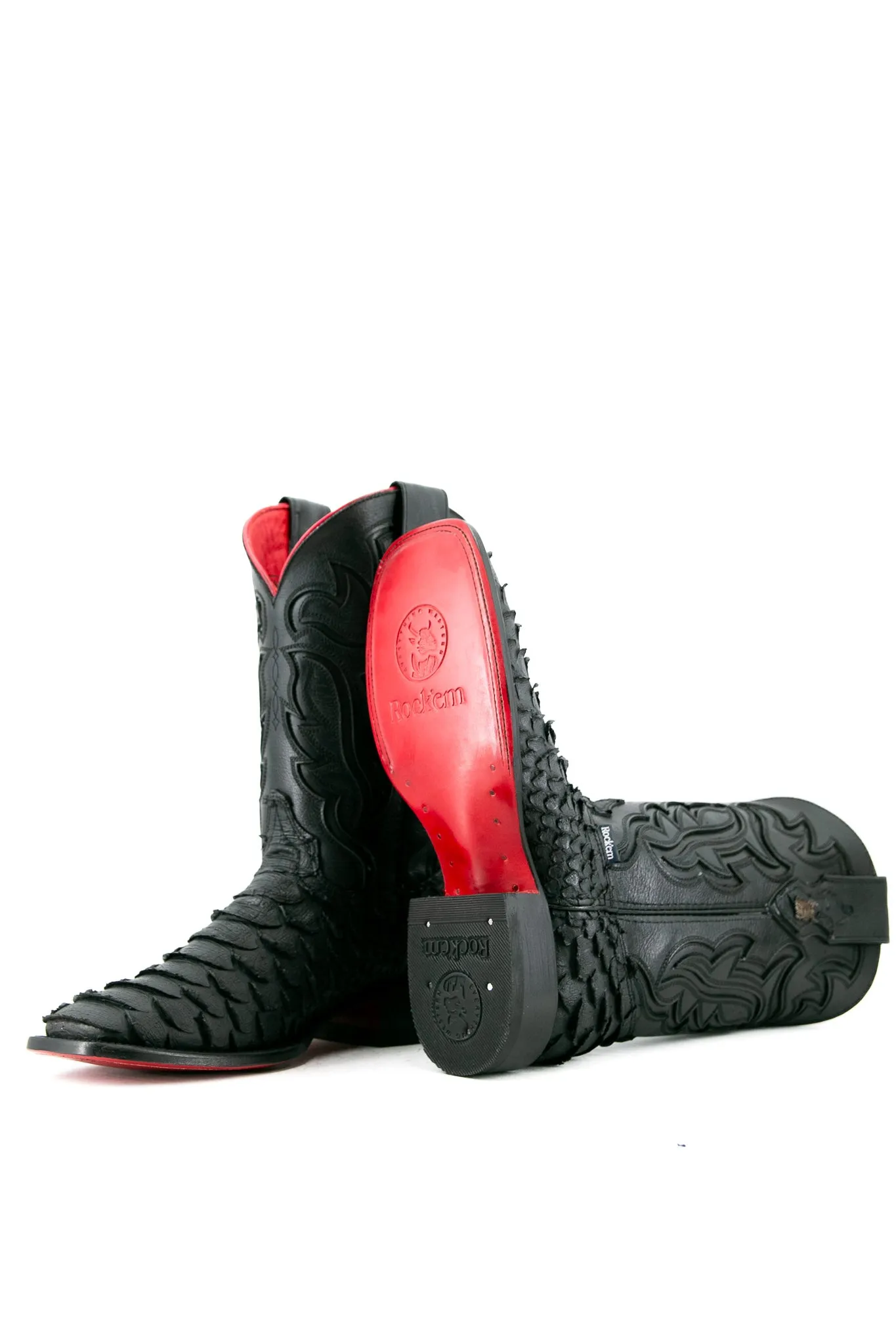 Viper Matte Black Red Bottom Square Toe Cowboy Boot