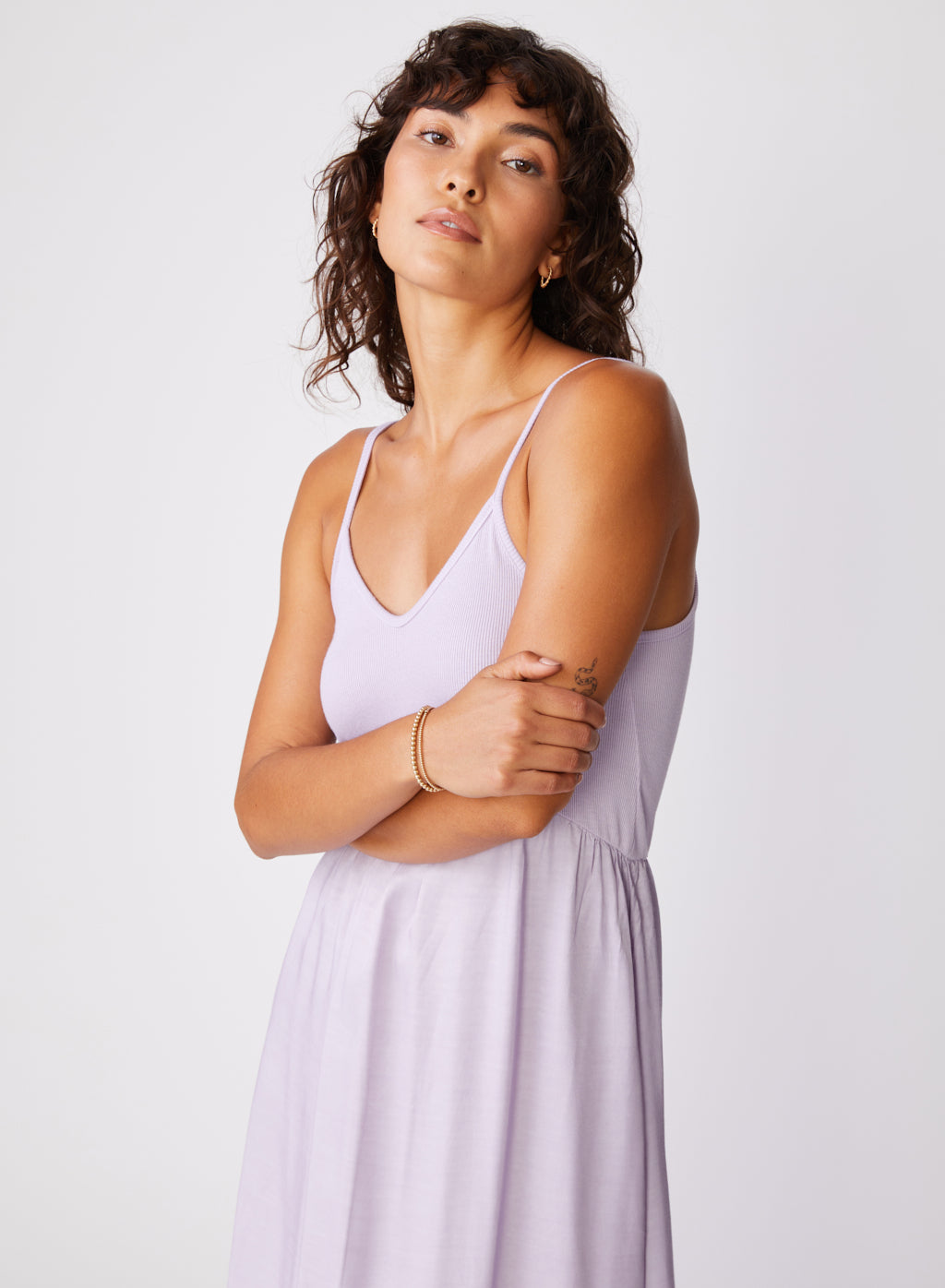 Viscose Satin Mixed Media Cami Dress in Lilac