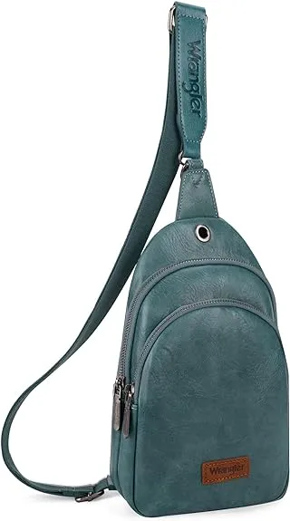 WG87-227 Wrangler Sling Bag/Crossbody/Chest Bag Dual Zippered Compartment -Turquoise