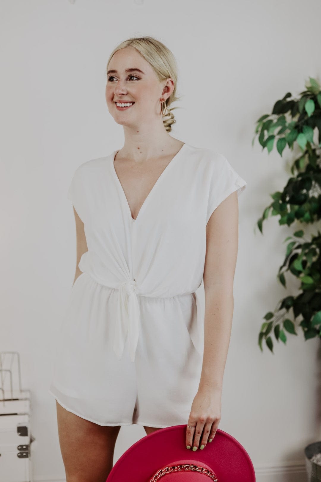 White Front Tie Romper