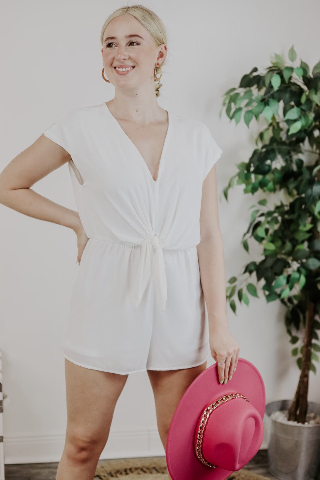 White Front Tie Romper