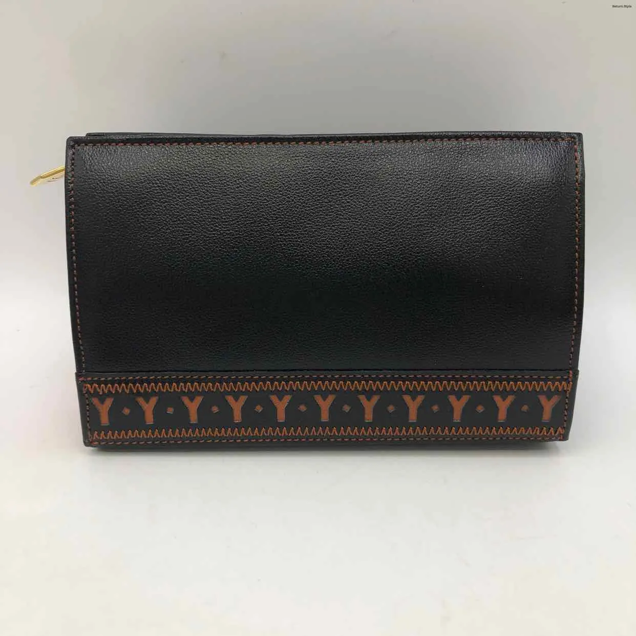 YSL - YVES ST LAURENT Black Brown Leather Monogram Cosmetic Pouch 6 in 4 Wallet