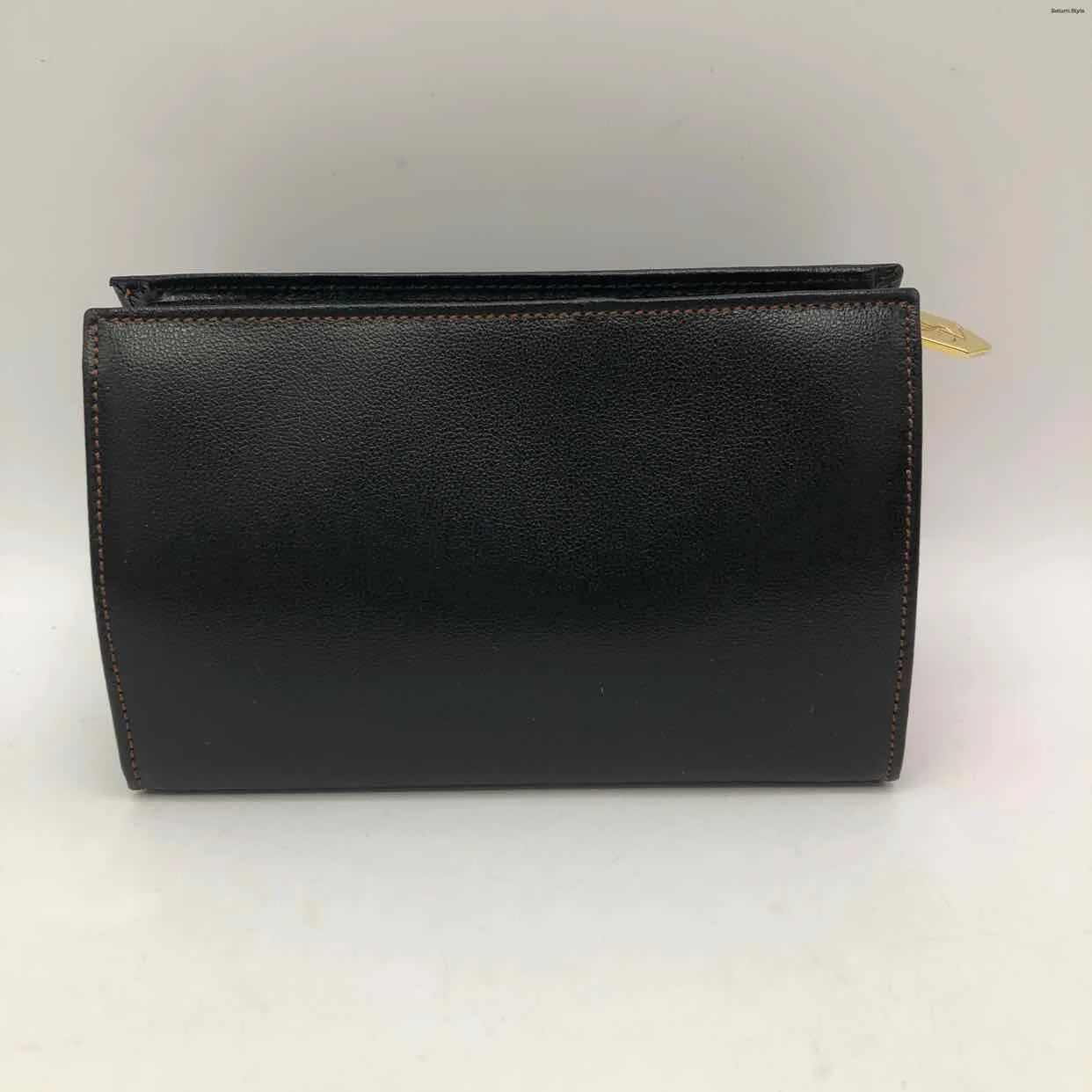 YSL - YVES ST LAURENT Black Brown Leather Monogram Cosmetic Pouch 6 in 4 Wallet