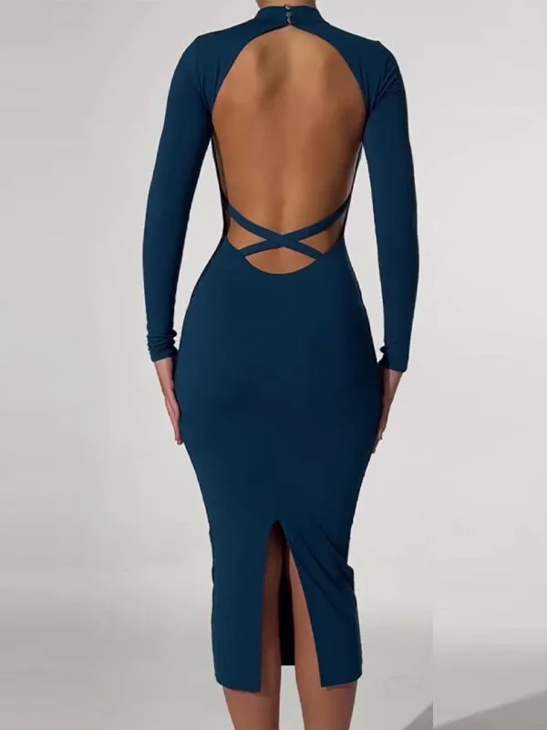 ZASUWA Female Sexy Backless Cross Back Dress